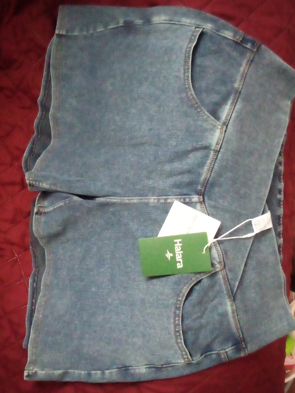 HALARA Washed Blue Jean Shorts NWT size L With V Style Waist ; Stretchy